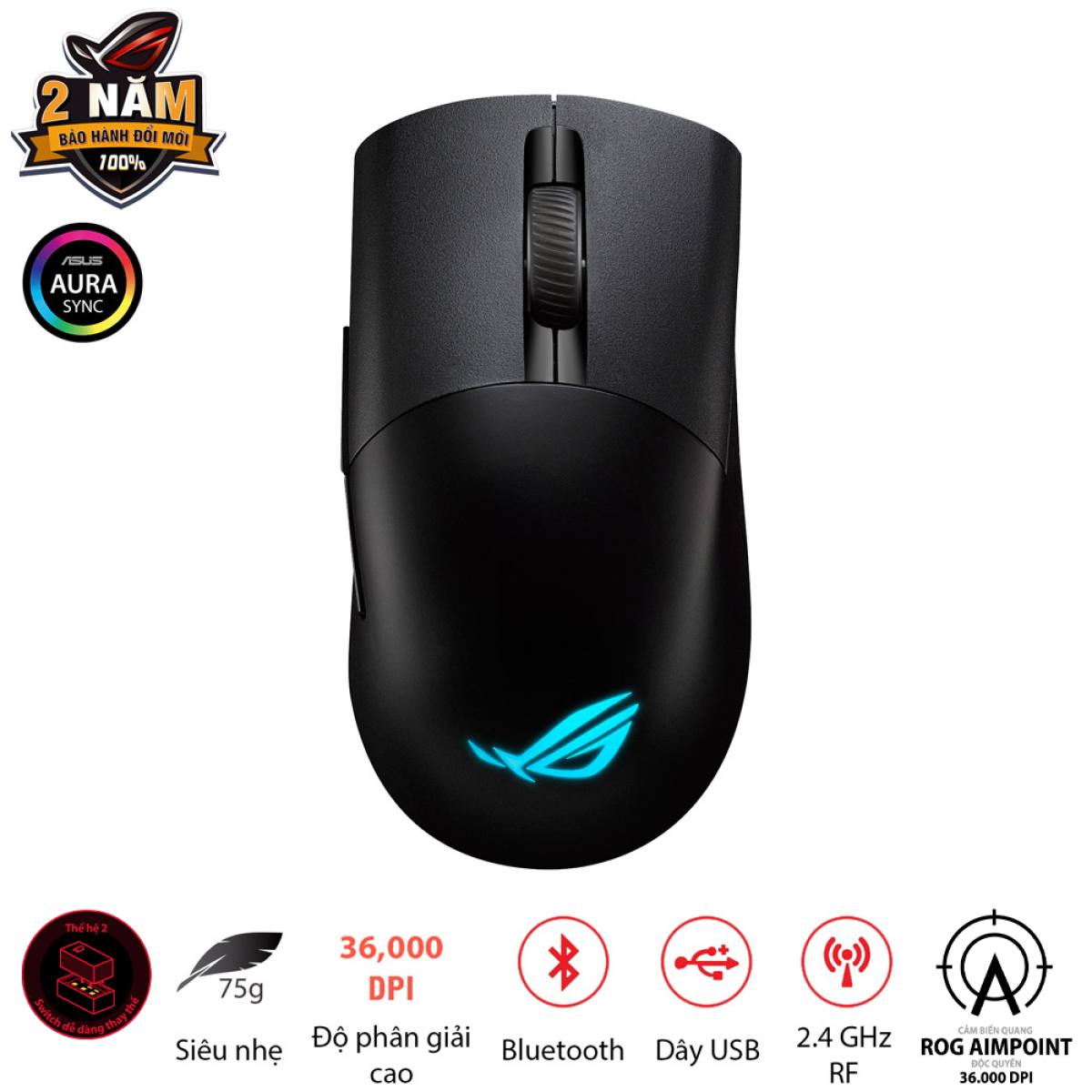Chuột Asus ROG KERIS Wireless AIMPOINT Đen | Không dây