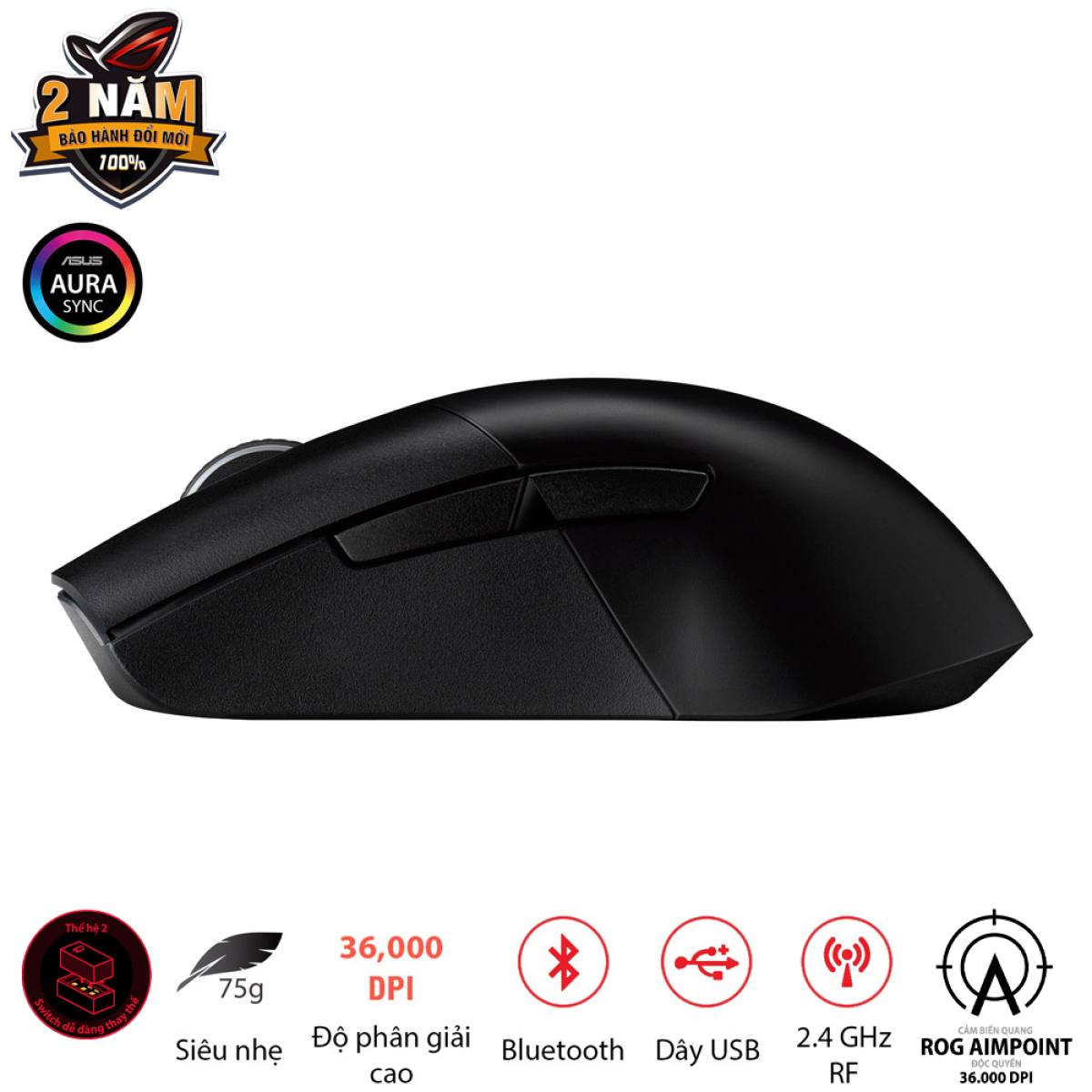 Chuột Asus ROG KERIS Wireless AIMPOINT Đen | Không dây