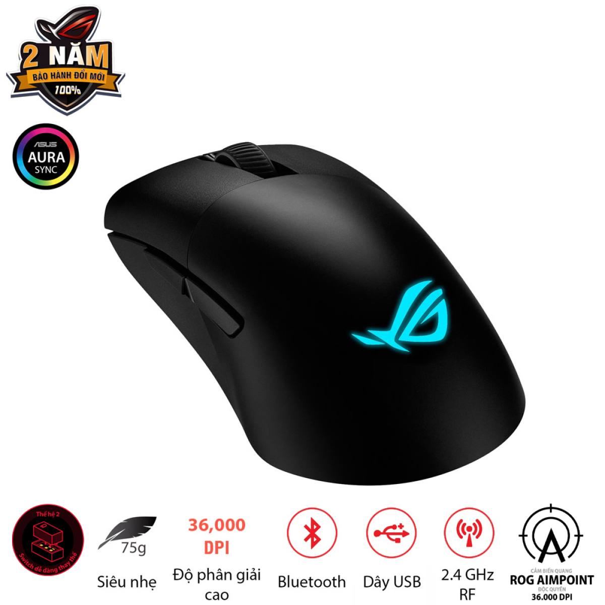 Chuột Asus ROG KERIS Wireless AIMPOINT Đen | Không dây