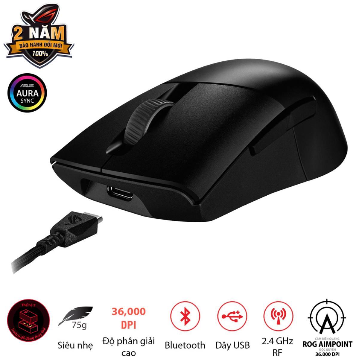 Chuột Asus ROG KERIS Wireless AIMPOINT Đen | Không dây