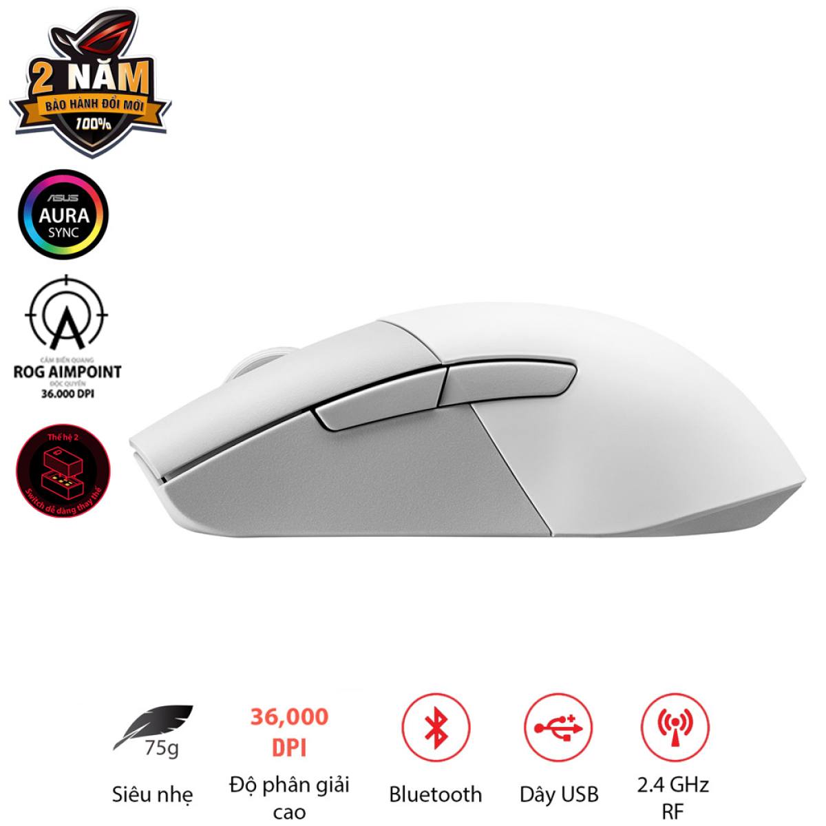 Chuột Asus ROG KERIS Wireless AIMPOINT Trắng | Không dây