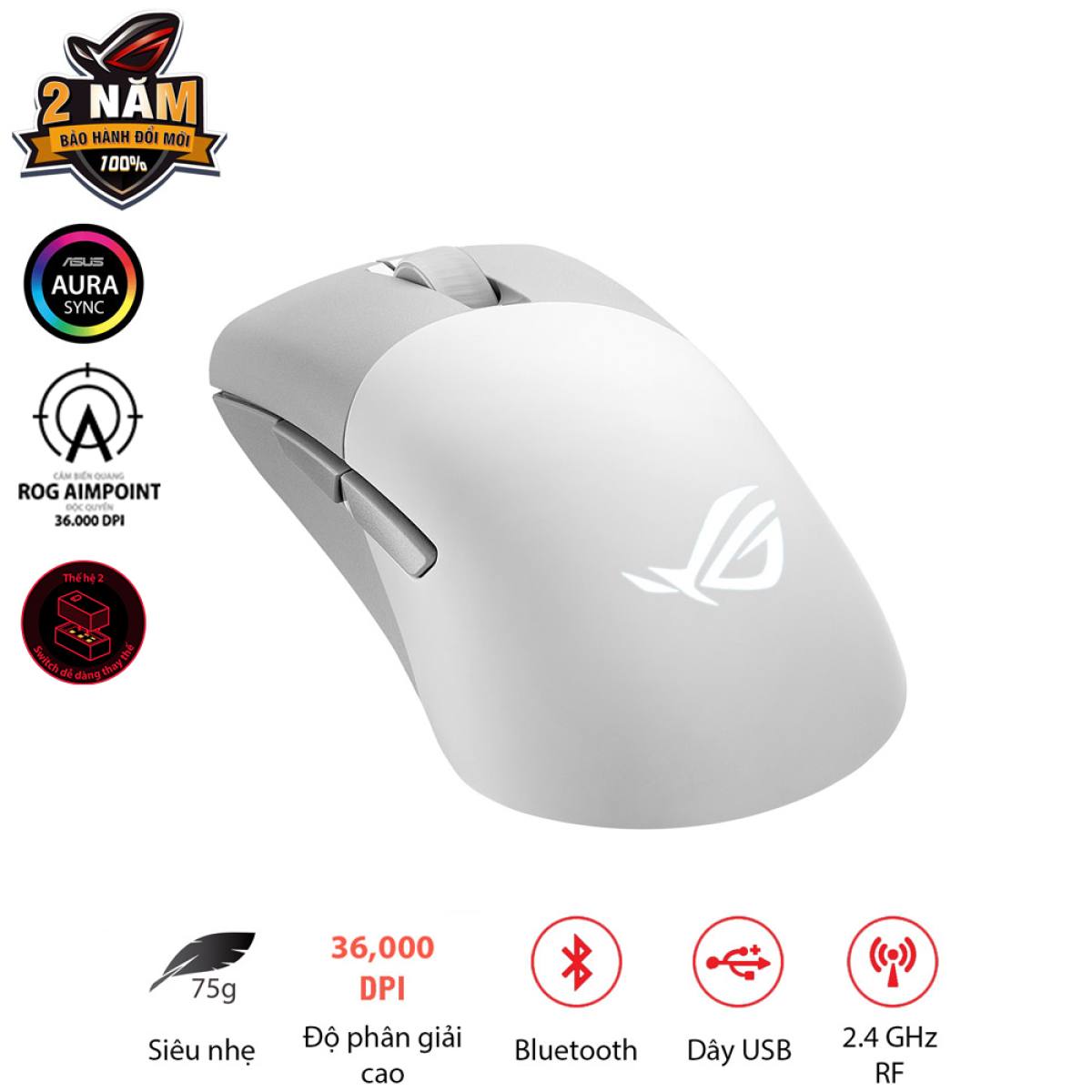 Chuột Asus ROG KERIS Wireless AIMPOINT Trắng | Không dây