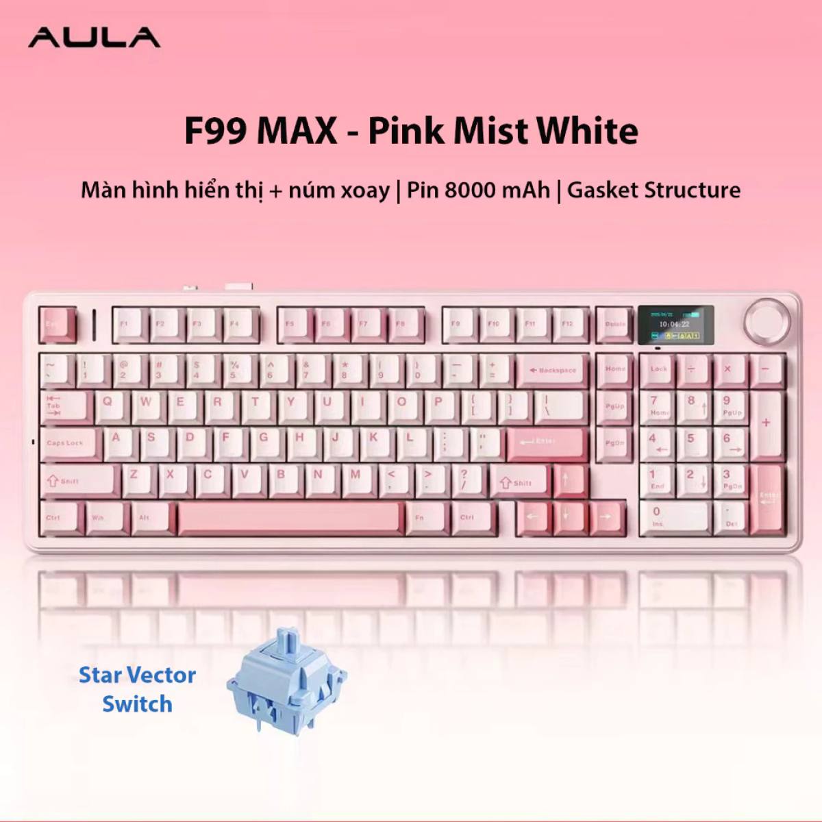 Bàn phím AULA F99 MAX Pink Mist White