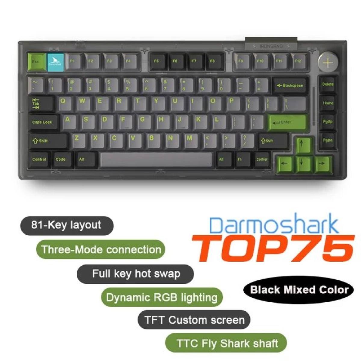Bàn phím Darmoshark TOP 75 Black-Green | Wireless - RGB