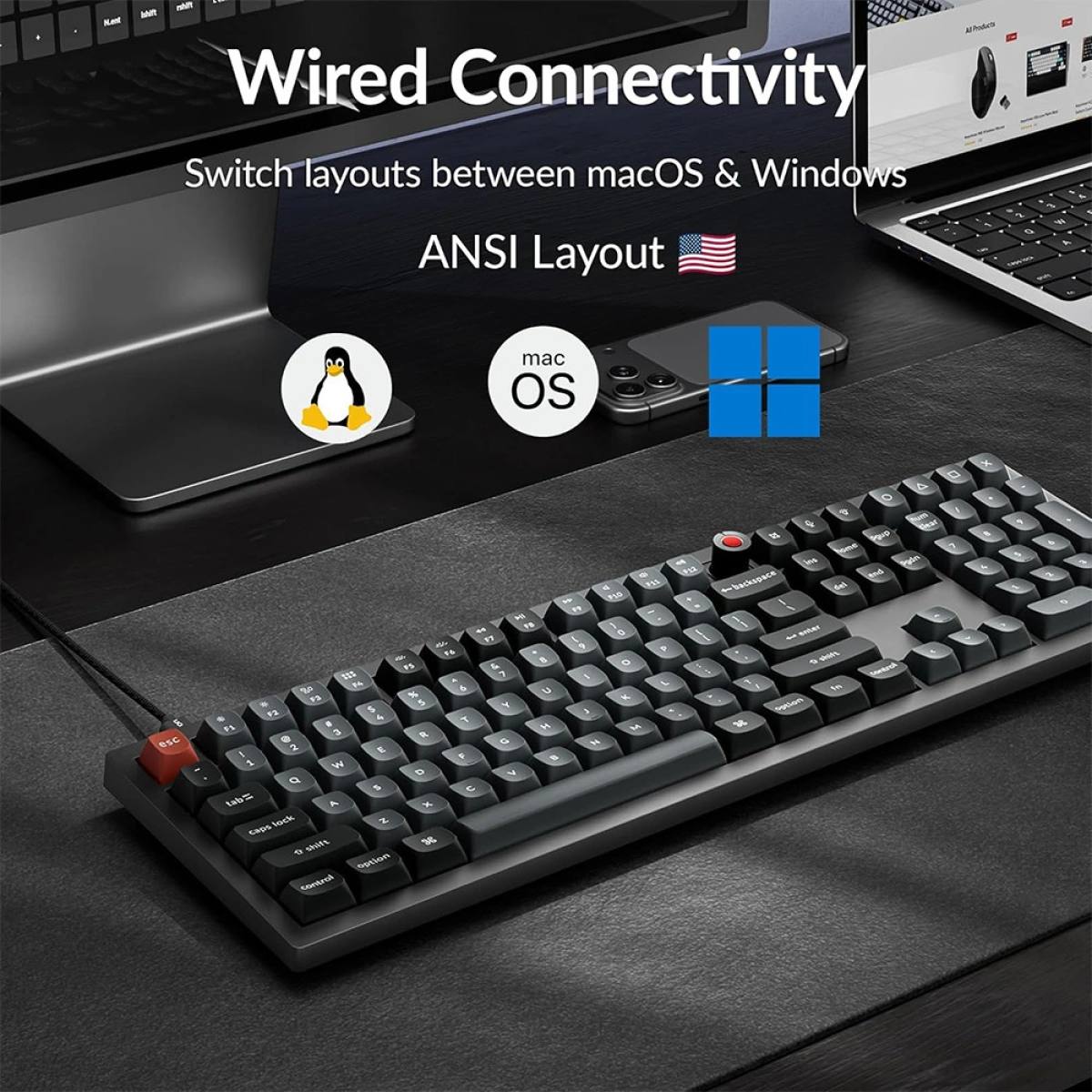 Bàn phím Keychron V6W - Có dây 8K Hz |Black - Red/Brown/Banana Switch