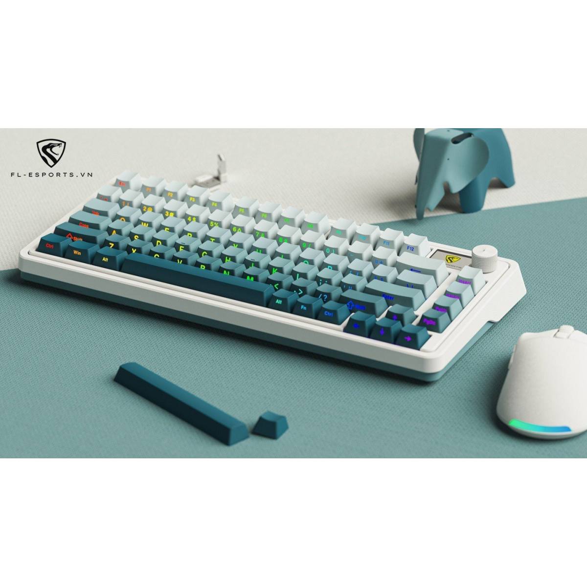 Bàn phím FL-Esports CMK75 Ultramarine - Gradient Blue | Màn Hình LED - Không Dây
