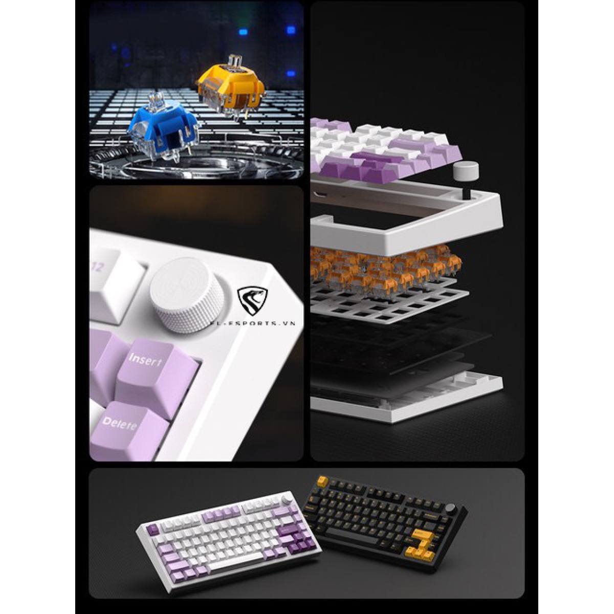 Bàn phím FL-Esports GP75 Taro Purple | Không dây - Mạch xuôi - Hotswap
