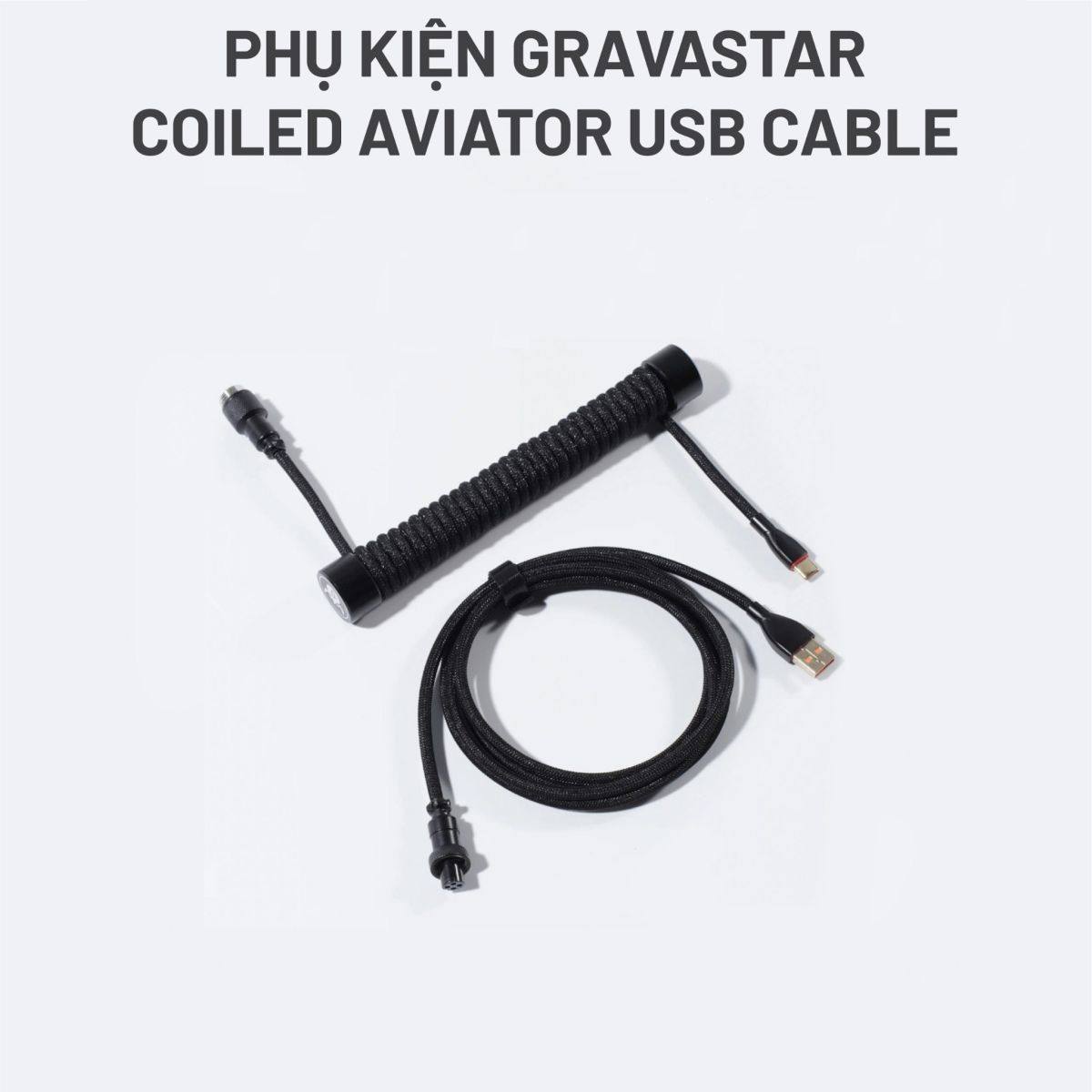 Cáp USB Custom GravaStar Coiled Aviator (Black/White)