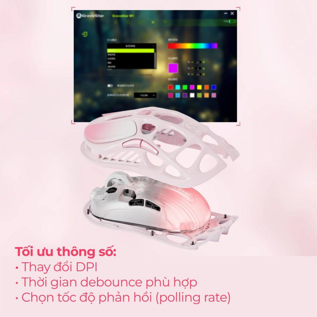 Chuột Gravastar Mercury M1 Pro - Sakura Pink