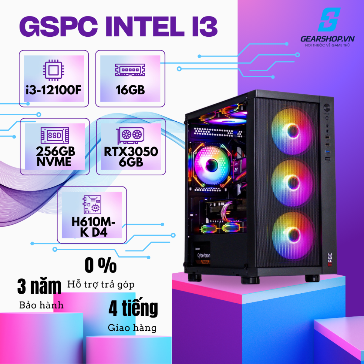GSPC Intel I3 | i3 12100F - GTX 3050 - 16GB  - 256GB