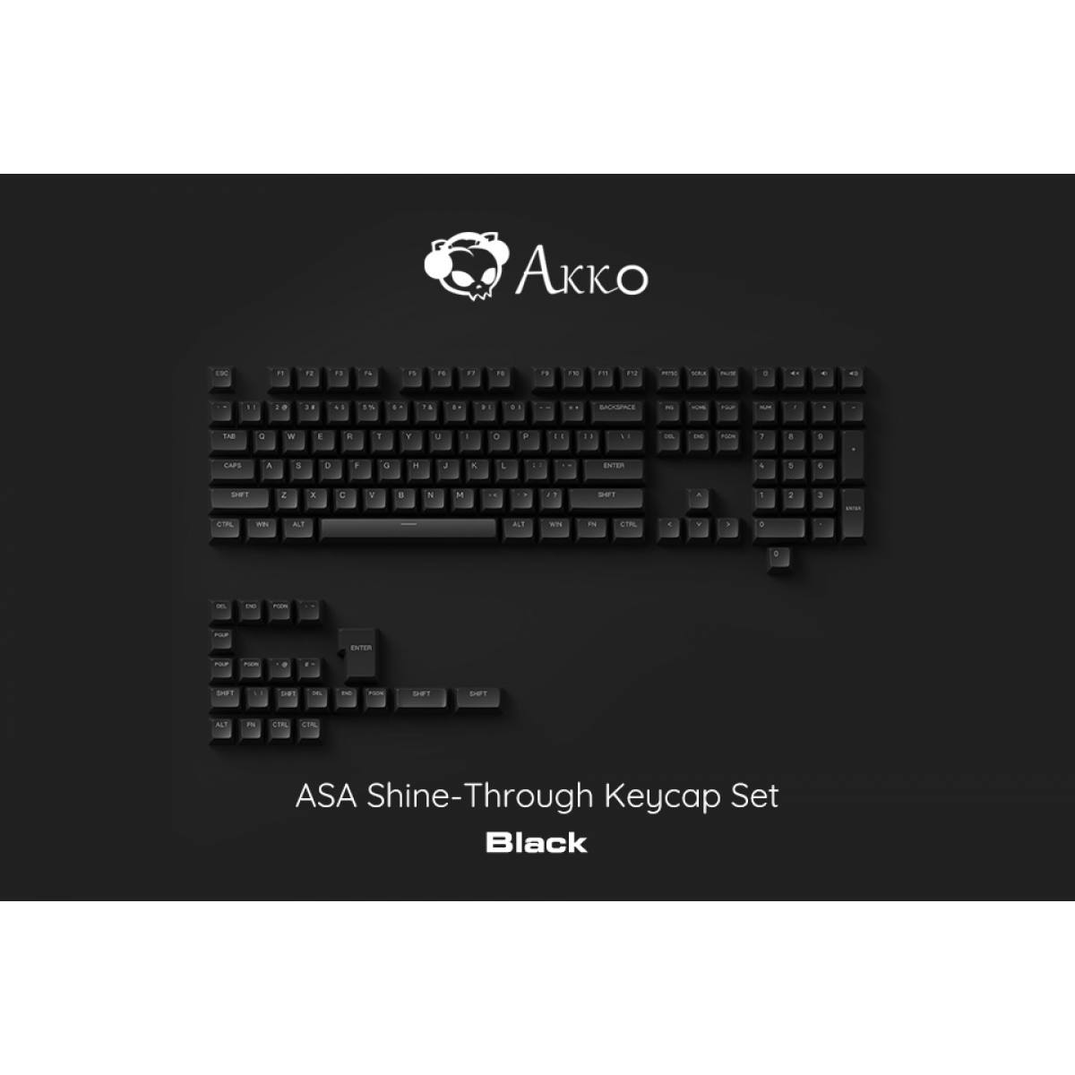 Set Keycap Akko Shine-Through – Black | Xuyên Led - ASA Profile - PBT Double-Shot,