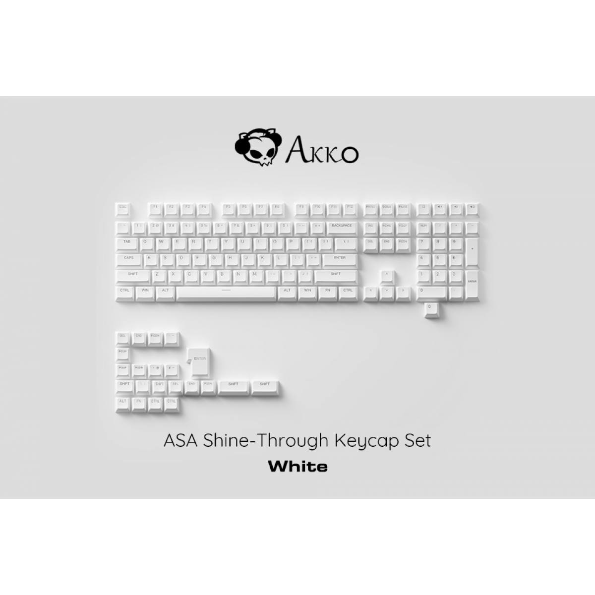 Set Keycap Akko Shine-Through – White | Xuyên Led - ASA Profile - PBT Double-Shot,