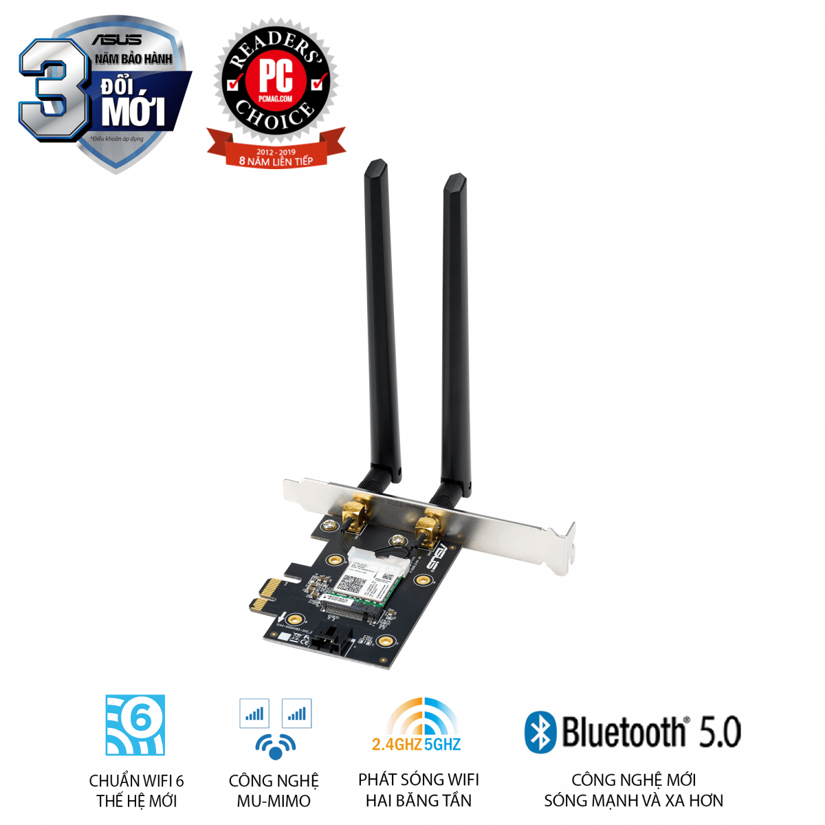 Card mạng PCIe WiFi 6 ASUS PCE-AX3000 (Wifi 6 + Bluetooth 5.0)