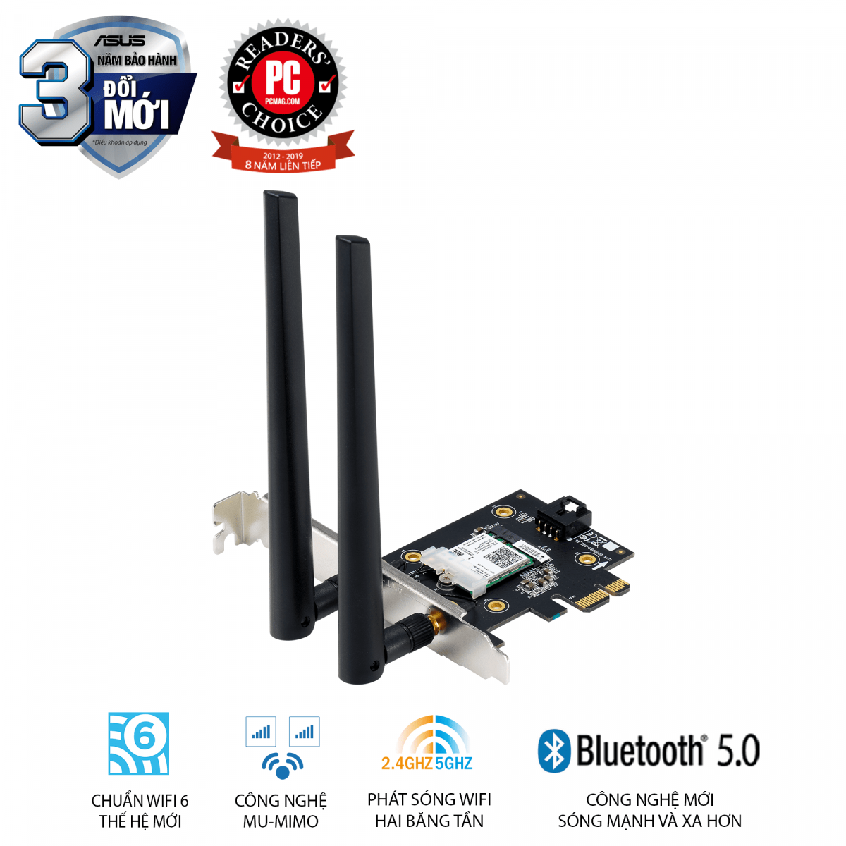 Card mạng PCIe WiFi 6 ASUS PCE-AX3000 (Wifi 6 + Bluetooth 5.0)