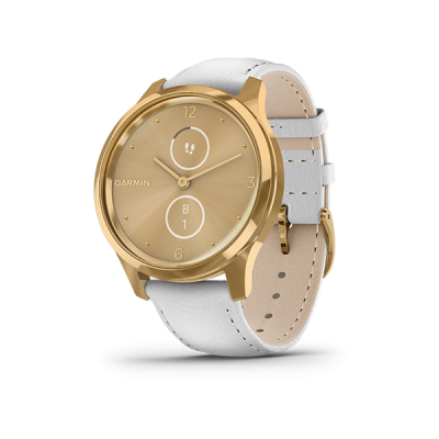 Đồng hồ Garmin Vivomove Luxe Mạ Vàng - Dây đeo Da Ý (Trắng)
