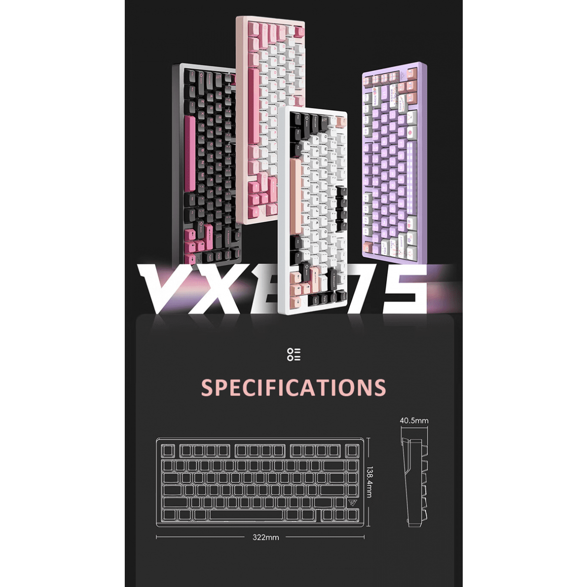 Bàn phím VGN VXE75 Trans Pink | Không dây - Nhôm - RGB